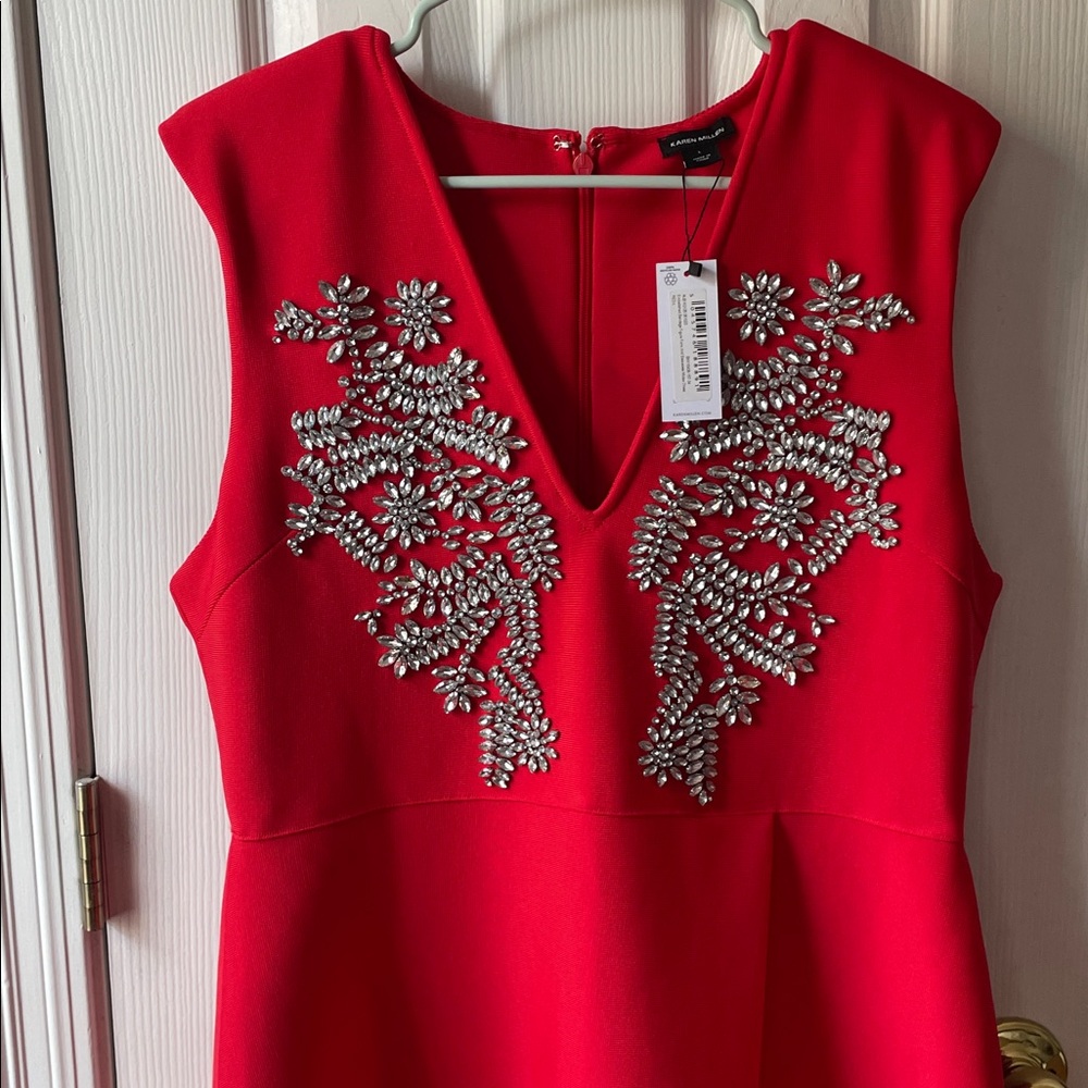 KAREN MILLEN Embellished Bandage Figure Form Knit Sleeveless Midaxi Dress Red L - Picture 15 of 17